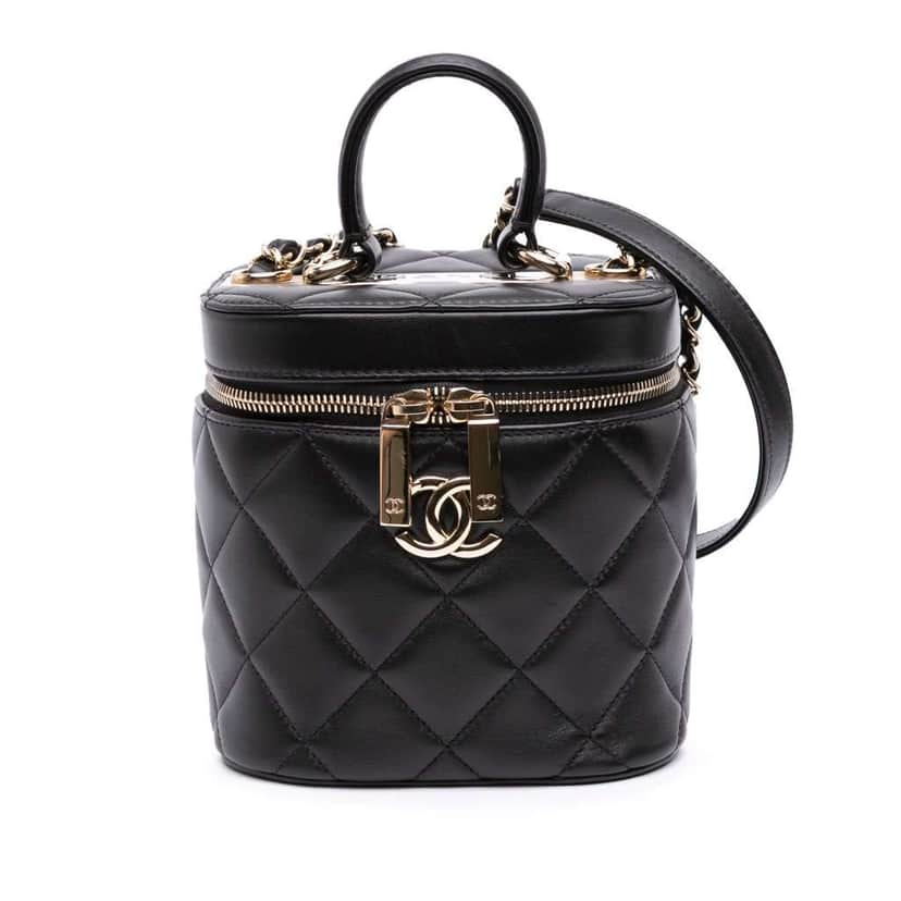 Chanel Quilted Lambskin Trendy CC Vanity Case Black Leather Good condition - Front View