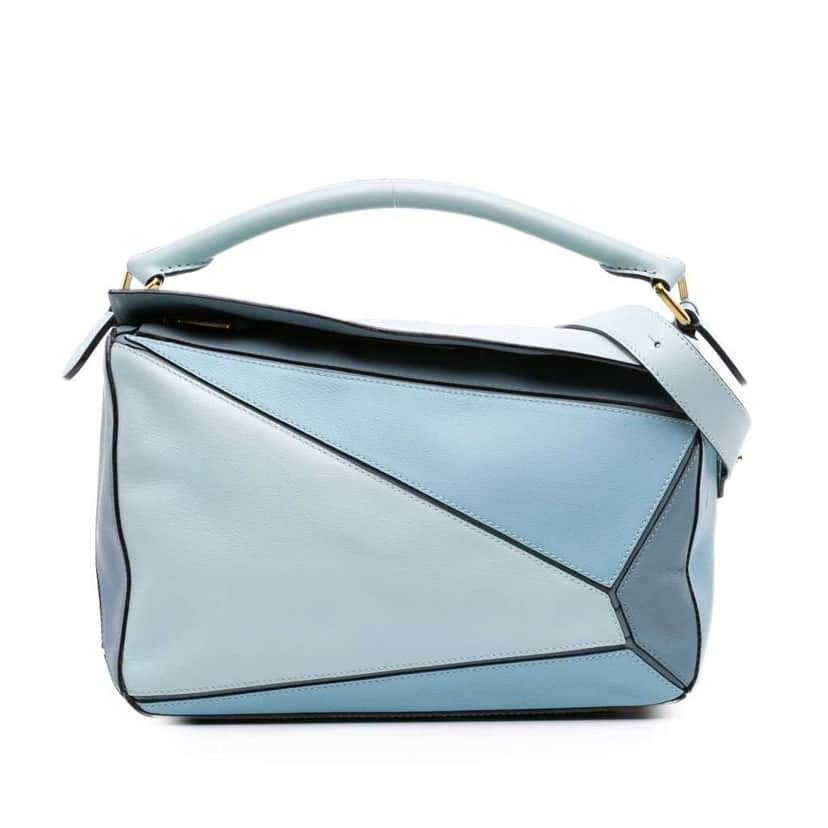 Loewe Medium Tricolor Calfskin Puzzle Satchel Blue Leather Good condition - Front View