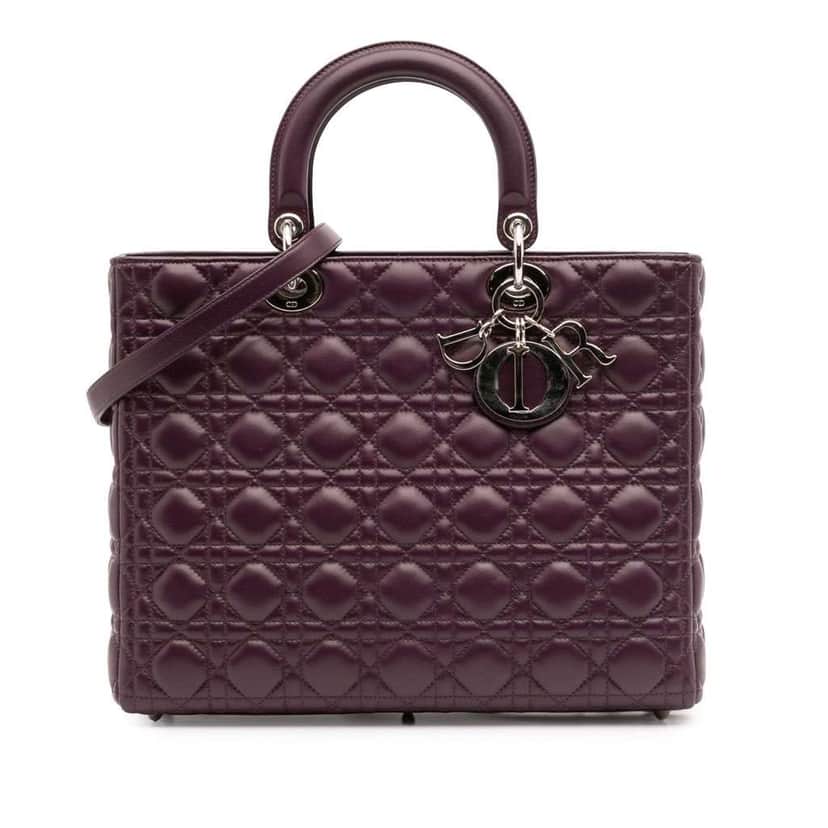 Dior Large Lambskin Cannage Lady Dior Purple Leather Good condition - Front View