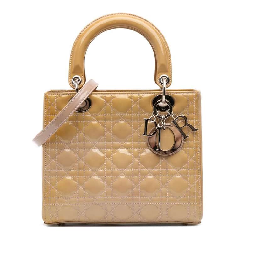 Dior Medium Patent Cannage Lady Dior Brown Leather Good condition - Front View