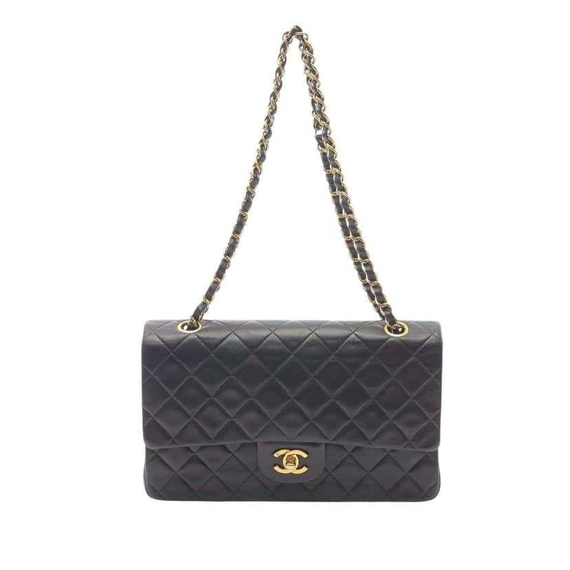 Chanel Medium Classic Lambskin Double Flap Black Leather Good condition - Front View