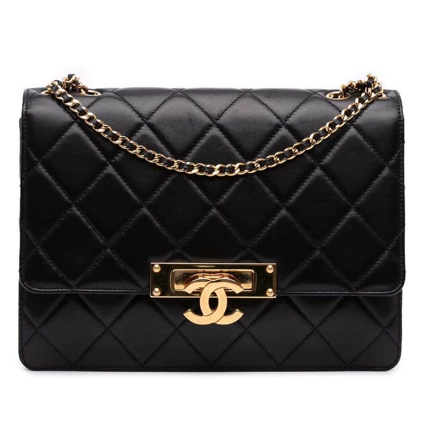Chanel Medium Quilted Lambskin Golden Class Flap Black Leather Very good condition - Front View