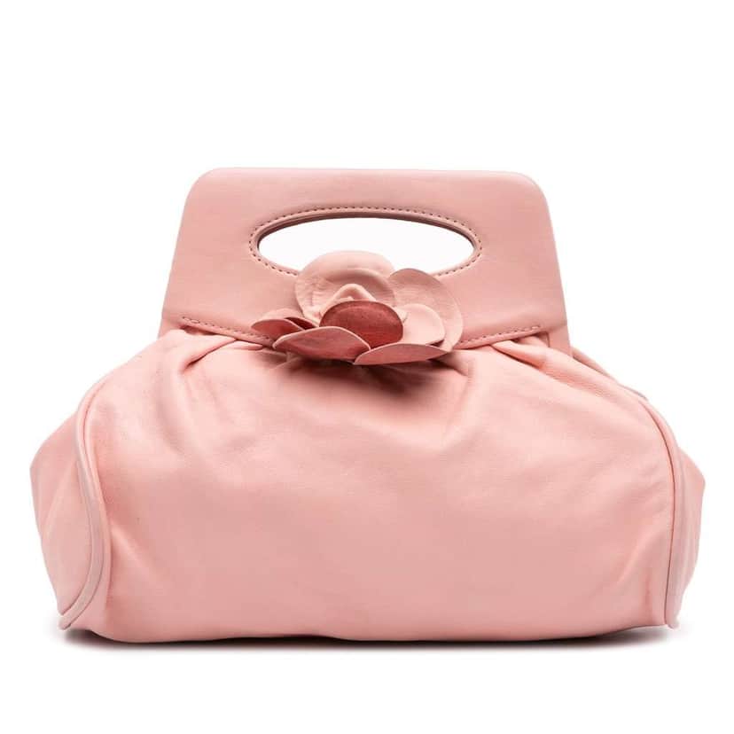Chanel Lambskin Camellia Top Handle Frame Bag Pink Leather Good condition - Front View