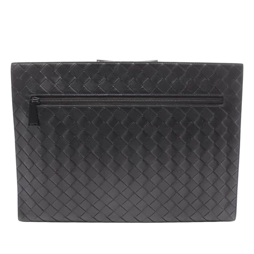Bottega Veneta Medium Calfskin Intrecciato Document Case Black Leather Good condition - Front View
