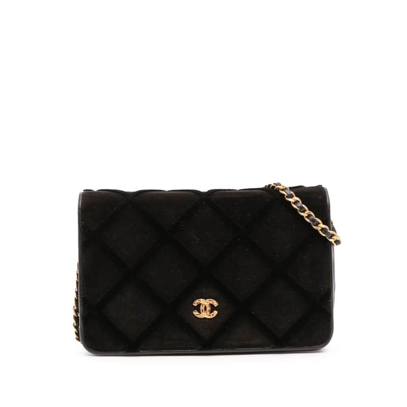 Chanel CC Quilted Velvet Wallet on Chain Black Velvet Good condition - Front View