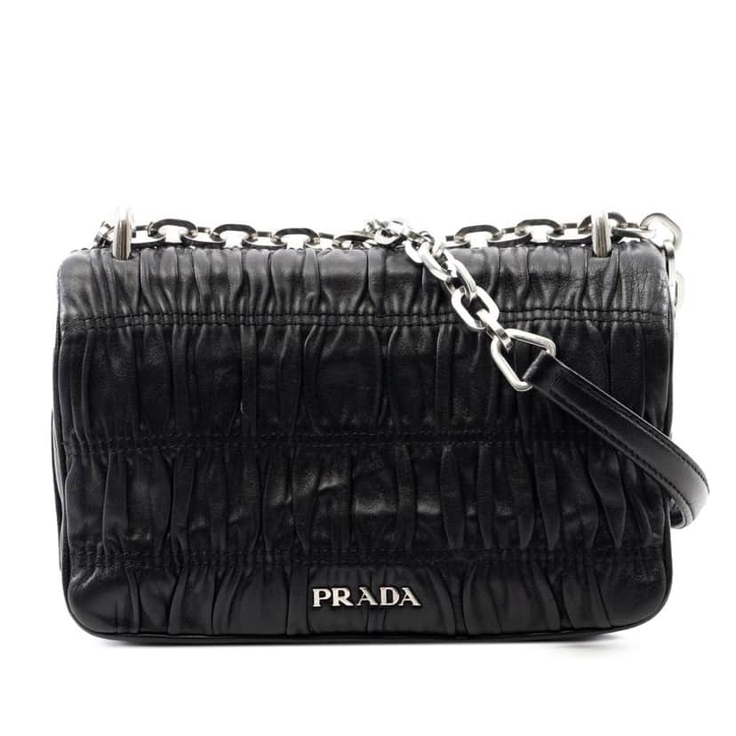 Prada Nappa Gaufre Shoulder Bag Black Leather Good condition - Front View