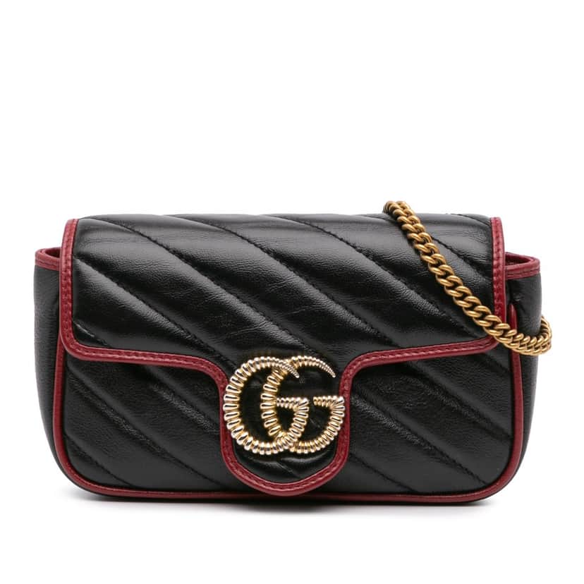 Gucci Super Mini GG Marmont Matelasse Leather Torchon Flap Crossbody Black Leather Good condition - Front View
