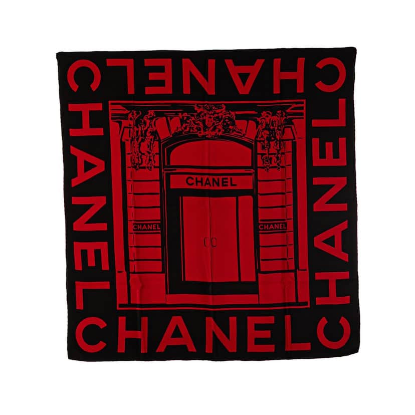 Chanel Door of Rue Cambon Silk Scarf Red Silk Good condition - Front View
