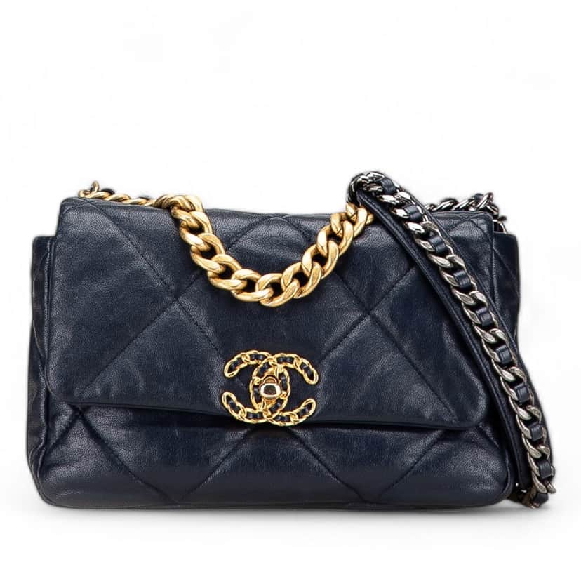 Chanel Medium Lambskin 19 Flap Blue Leather Good condition - Front View