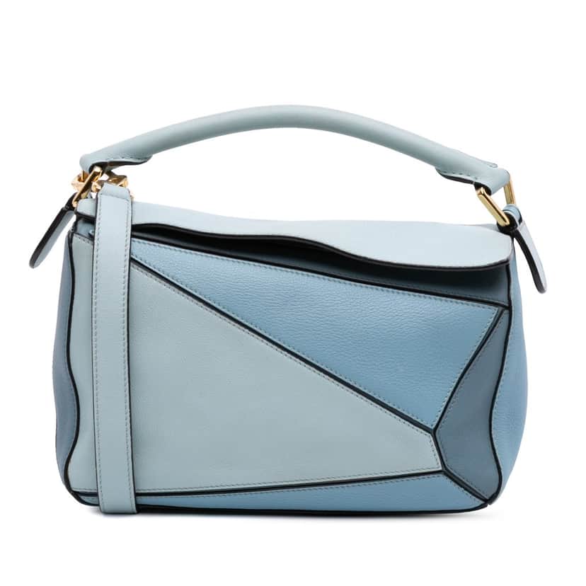 Loewe Small Tricolor Calfskin Puzzle Satchel Blue Leather Good condition - Front View