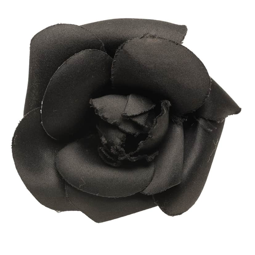 Chanel Cotton Camellia Brooch Black Cotton Good condition - Front View