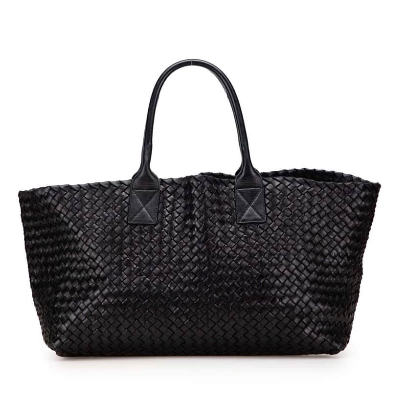 Bottega Veneta Medium Lambskin Intreccio Cabat Tote Black Leather Good condition - Front View
