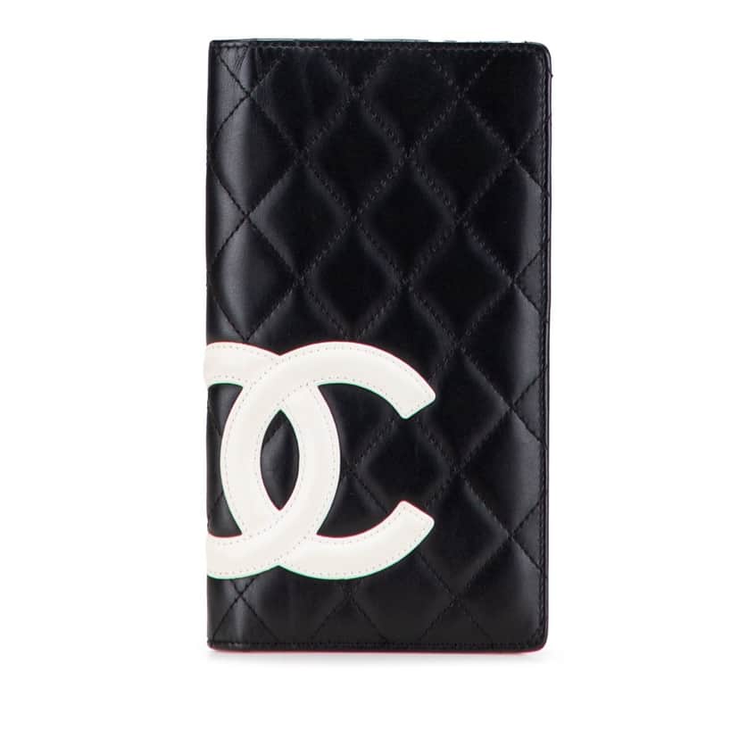 Chanel Quilted Lambskin Cambon Ligne Bifold Wallet Black Leather Good condition - Front View