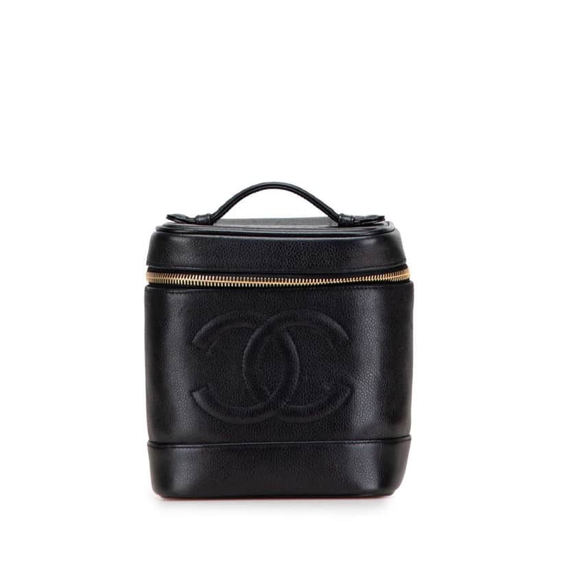 Chanel CC Caviar Vanity Case Black Leather Good condition - Front View