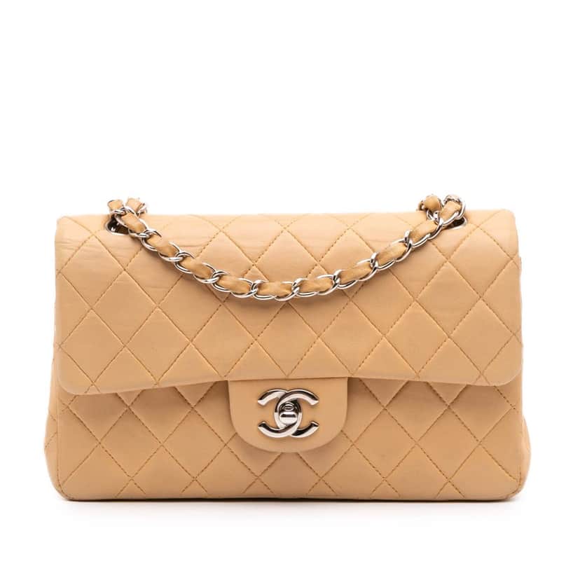Chanel Small Classic Lambskin Double Flap Brown Leather Good condition - Front View