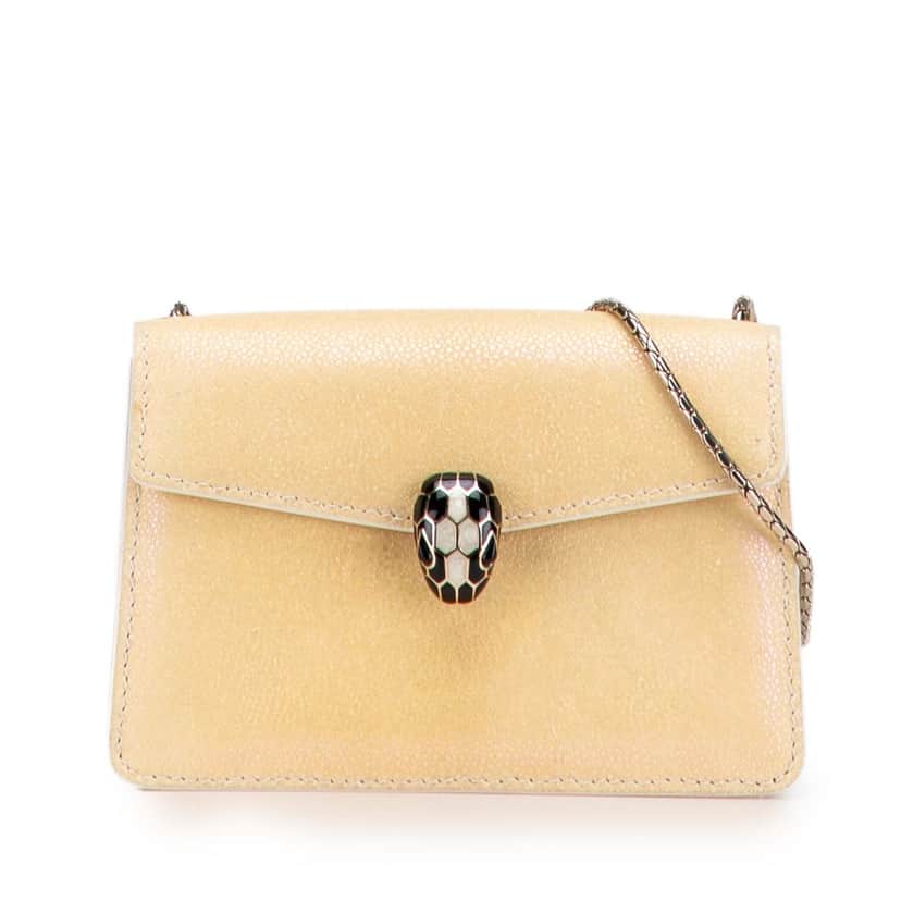 Bvlgari Galuchat and Calfskin Serpenti Forever Crossbody Yellow Leather Good condition - Front View
