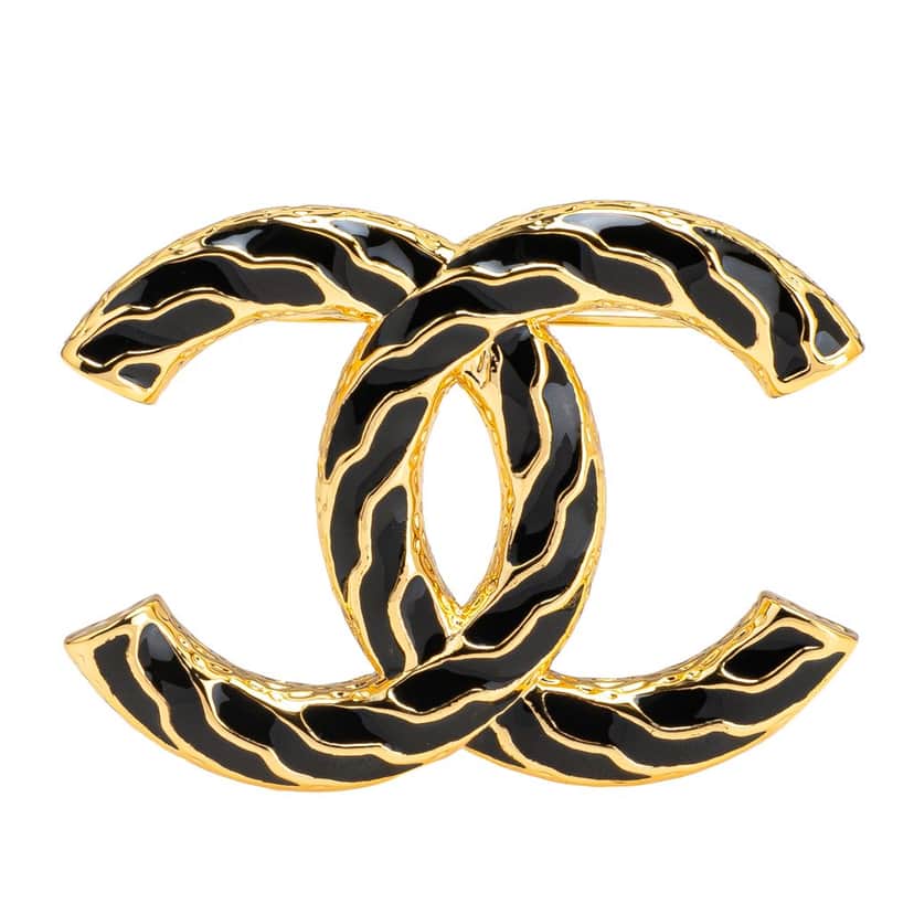 Chanel Gold Plated Enamel CC Brooch Gold Metal Good condition - Front View
