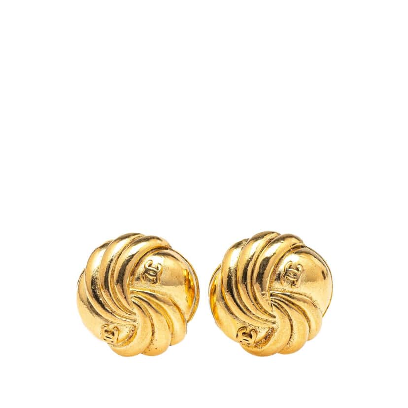 Chanel Gold Plated CC Round Clip on Earrings Gold Metal Good condition - Front View