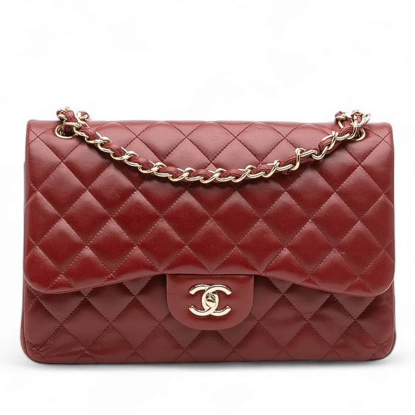 Chanel Jumbo Classic Lambskin Double Flap Red Leather Good condition - Front View