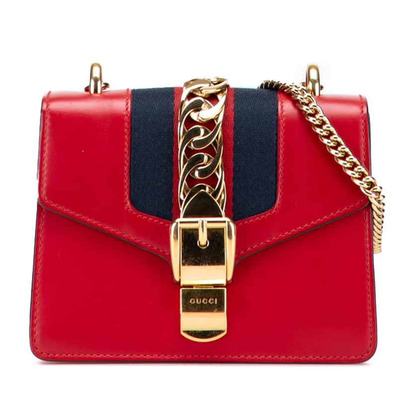 Gucci Mini Leather Sylvie Chain Crossbody Red Leather Good condition - Front View