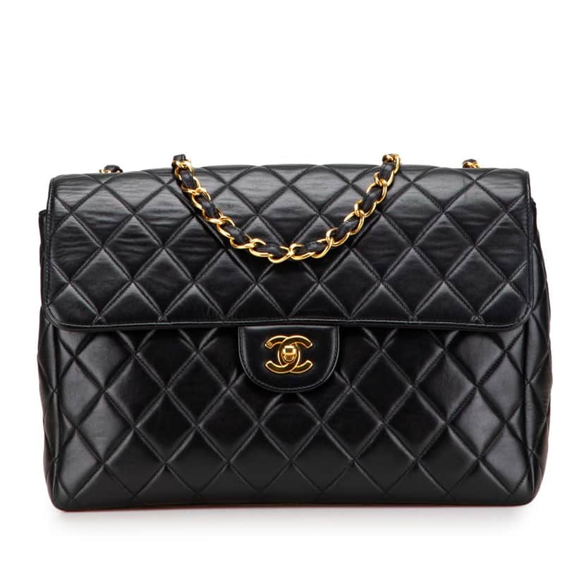 Chanel Jumbo Classic Lambskin Single Flap Black Leather Good condition - Front View