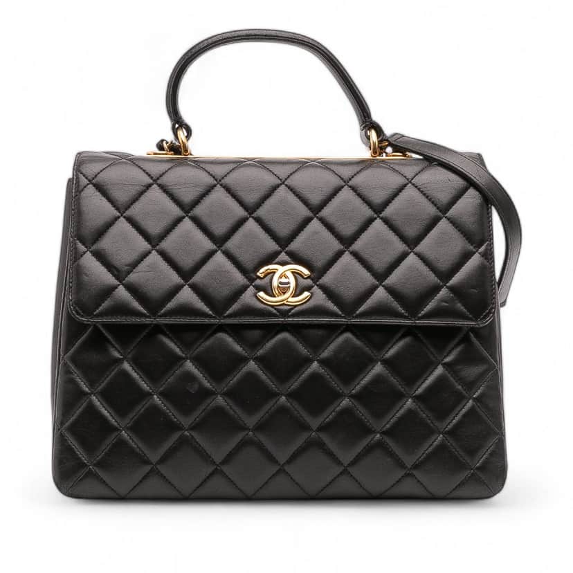 Chanel Large Lambskin Trendy CC Top Handle Flap Black Leather Good condition - Front View