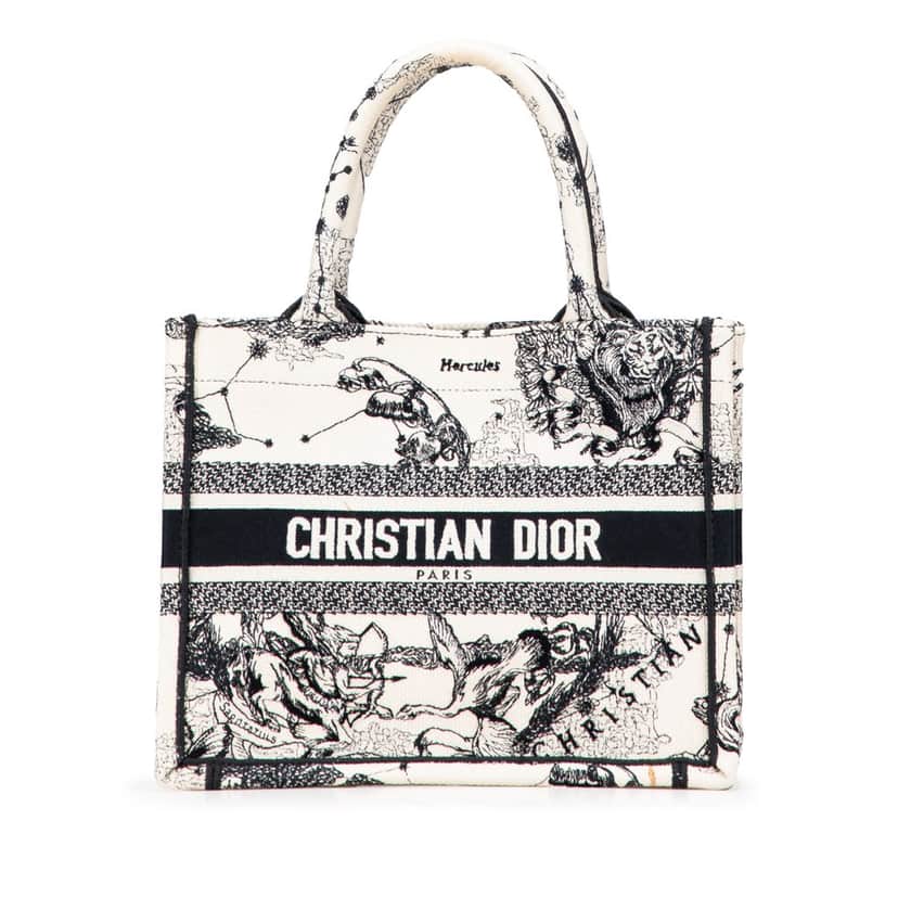 Dior Small Canvas Embroidered Zodiac Toile De Jouy Book Tote White Canvas Good condition - Front View