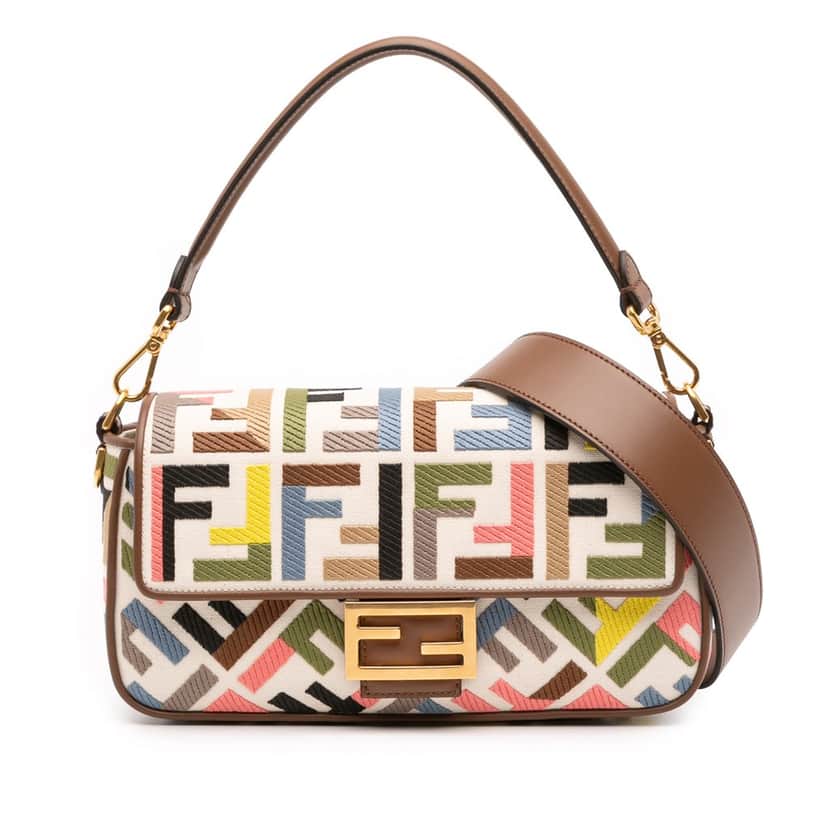 Fendi Zucca Canvas Embroidered Baguette Satchel Brown Canvas Good condition - Front View