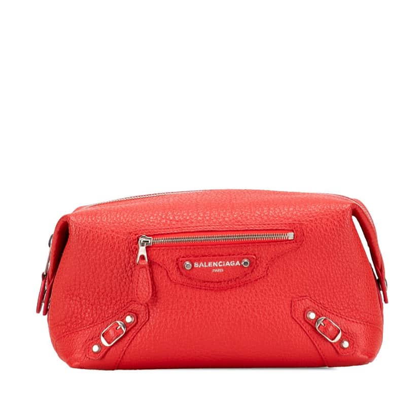Balenciaga Leather Motocross Classic Toiletry Pouch Red Leather Good condition - Front View