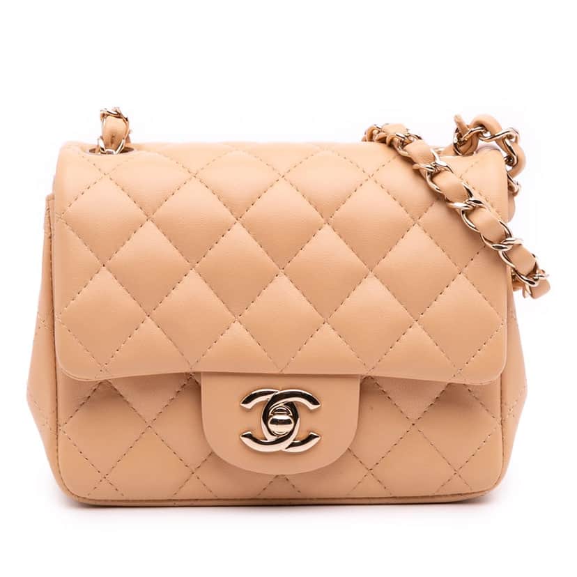 Chanel Mini Square Classic Lambskin Single Flap Brown Leather Good condition - Front View