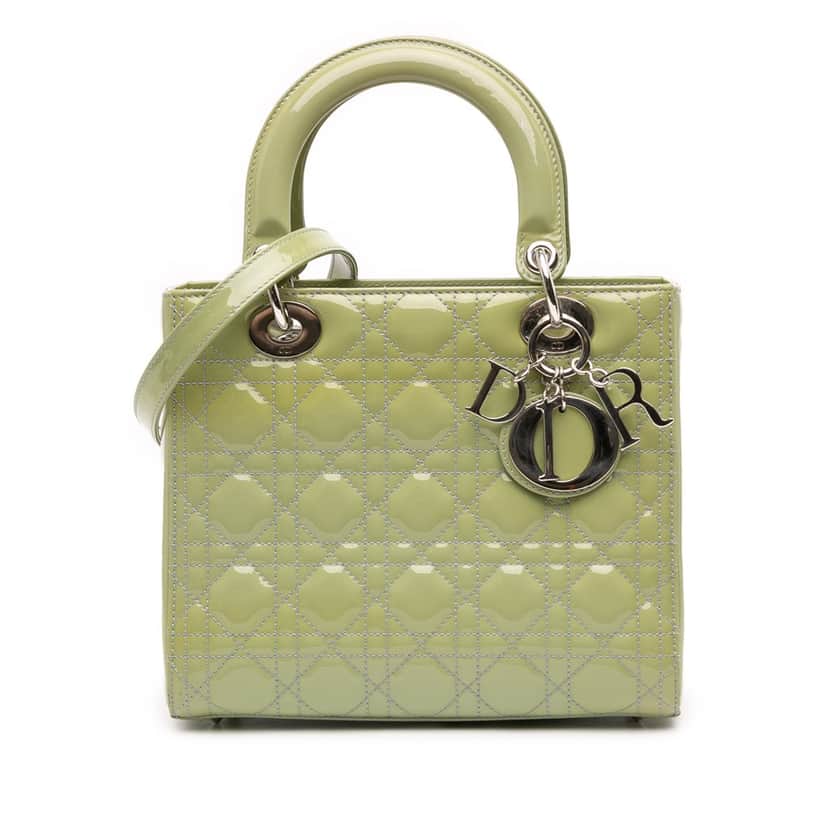 Dior Medium Patent Cannage Lady Dior Green Leather Good condition - Front View