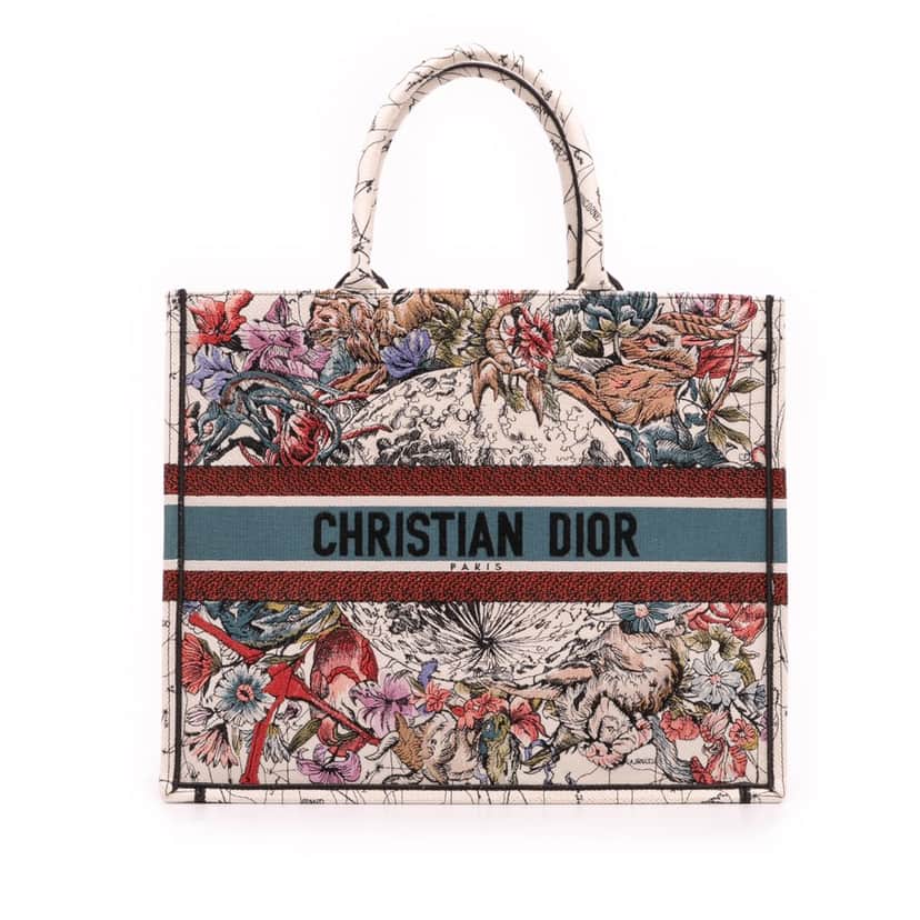 Dior Large Embroidered Canvas Zodiac Book Tote Brown Canvas Good condition - Front View