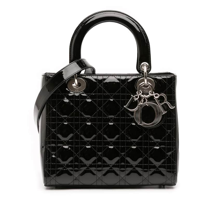 Dior Medium Patent Cannage Lady Dior Black Leather Good condition - Front View