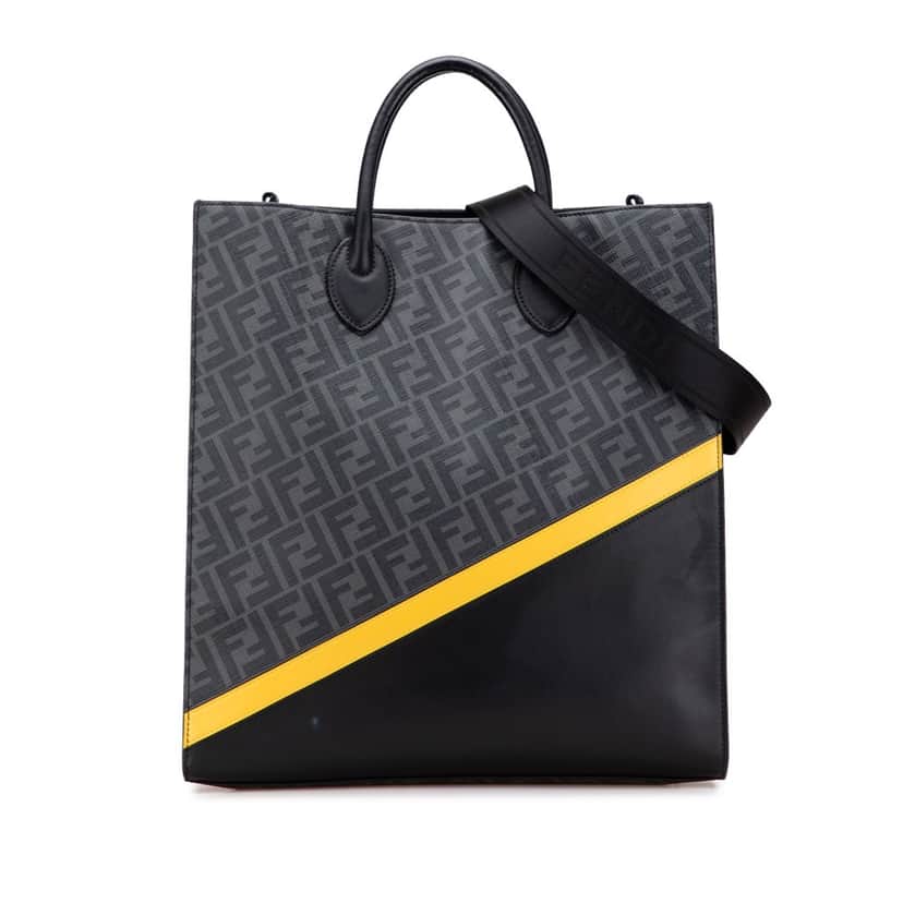 Fendi Zucca Coated Canvas Diagonal Shopping Tote Black Canvas Good condition - Front View
