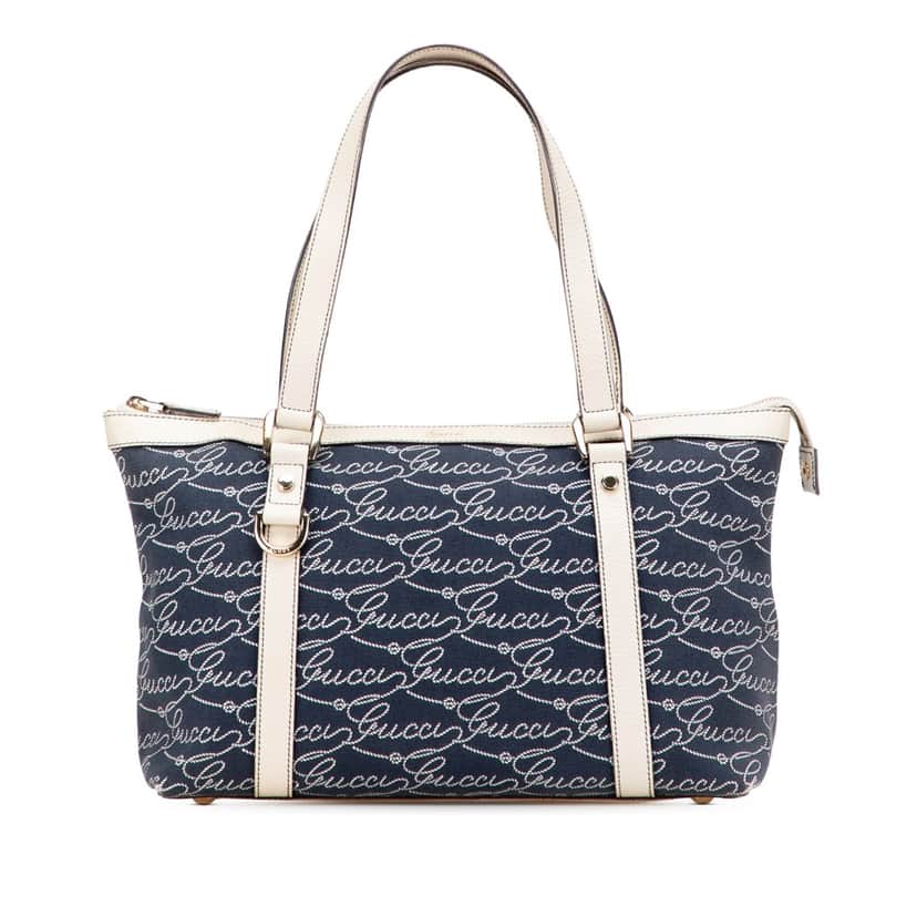 Gucci 85th Anniversary Canvas Logo Abbey D Ring Tote Blue Canvas Good condition - Front View