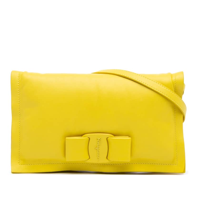 Salvatore Ferragamo Padded Leather Viva Bow Crossbody Yellow Leather Good condition - Front View