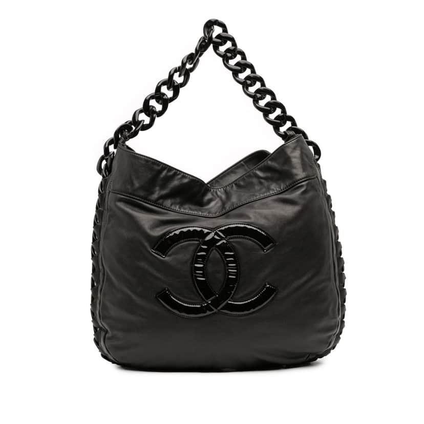 Chanel Calfskin Modern Chain Rhodoid Hobo Black Leather Good condition - Front View