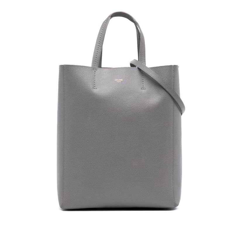 Celine Small Grained Calfskin Vertical Cabas Tote Grey Leather Good condition - Front View