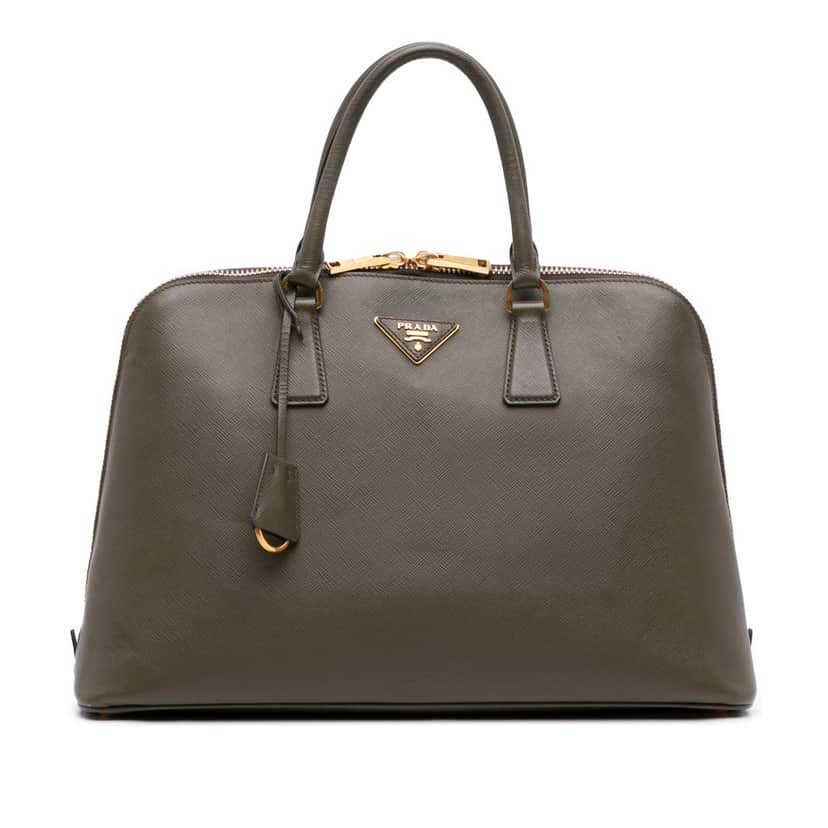 Prada Large Saffiano Lux Promenade Satchel Brown Leather Good condition - Front View