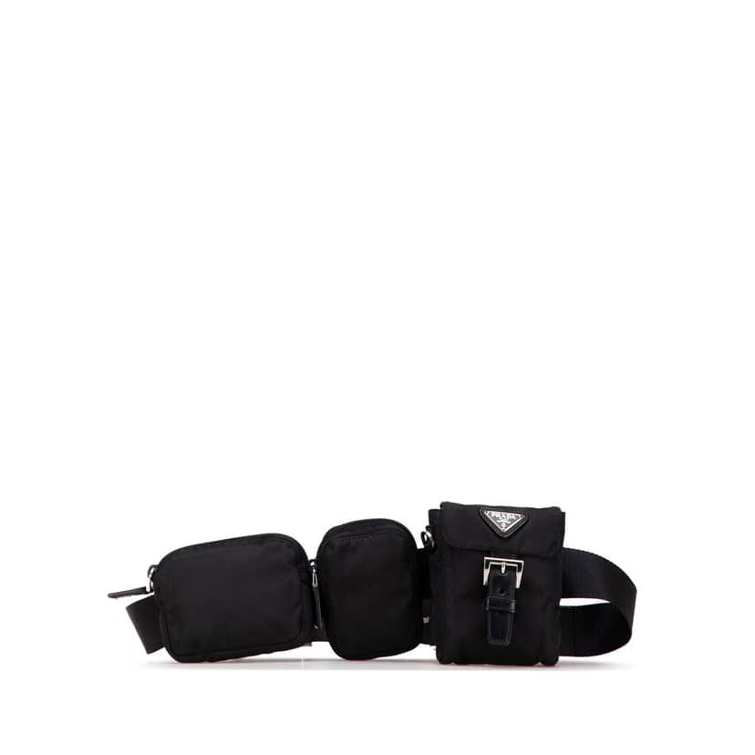 Prada Tessuto Triple Pouch Belt Bag Black Good condition - Front View