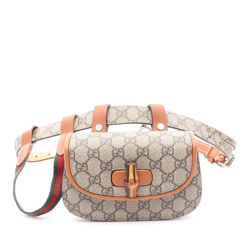 Gucci Mini GG Supreme Web Bamboo 1947 Belt Bag Brown Canvas Good condition - Front View