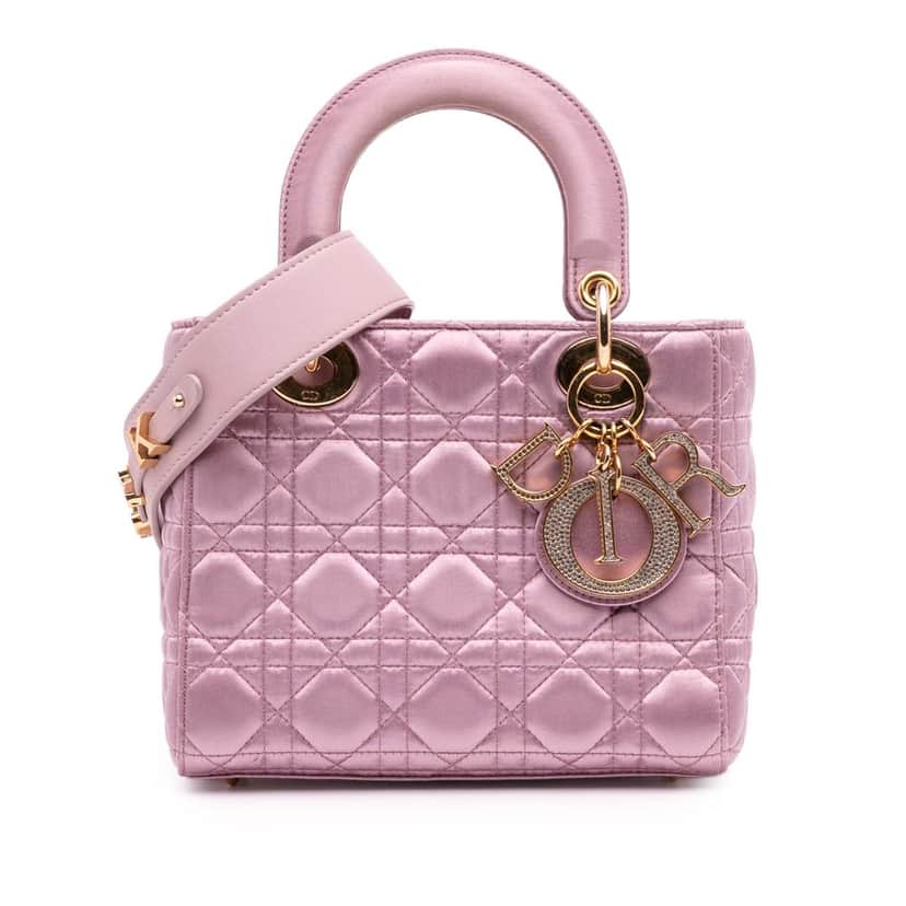 Dior Small Satin Cannage Swarovski Lady Dior Pink Satin Good condition - Front View