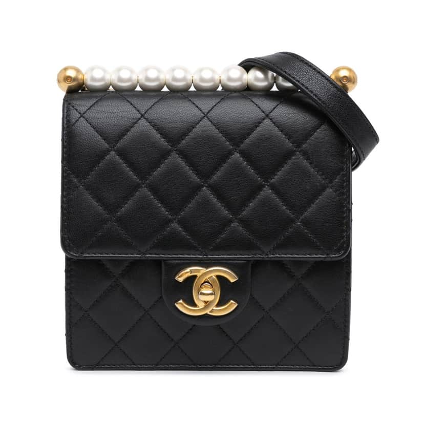 Chanel Small Lambskin Chic Pearls Flap Black Leather Good condition - Front View