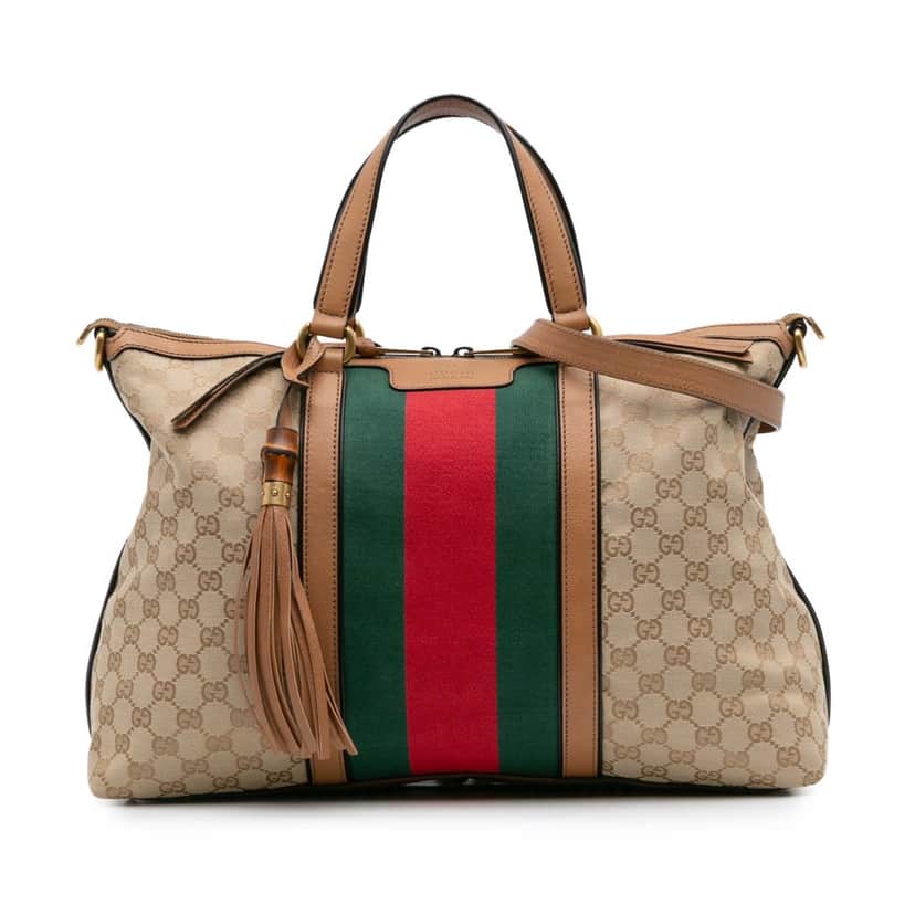 Gucci Medium GG Canvas Rania Top Handle Bag Brown Canvas Good condition - Front View