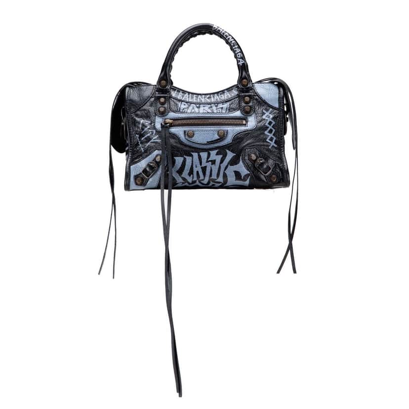 Balenciaga Mini Lambskin Motocross Graffiti Classic City Satchel Black Leather Good condition - Front View