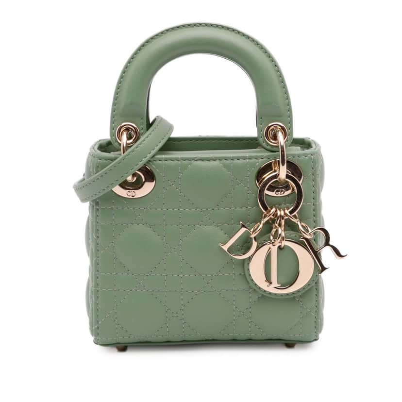 Dior Micro Lambskin Cannage Lady Dior Green Leather Good condition - Front View