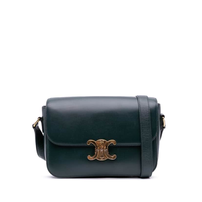 Celine Classique Shiny Calfskin Triomphe Crossbody Green Leather Good condition - Front View