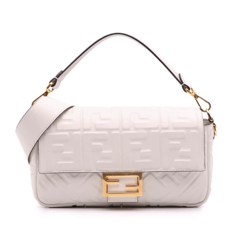 Fendi Zucca Embossed Leather Baguette Satchel Brown Leather Good condition - Front View