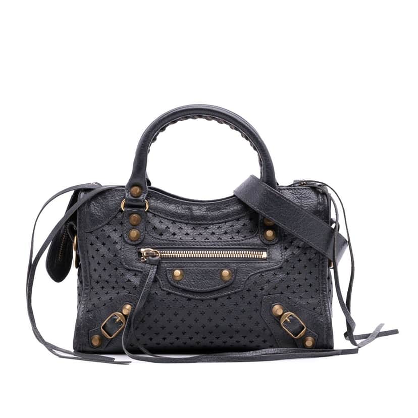 Balenciaga Mini Lambskin Motocross Stadio Laser Cut Cross Classic City Satchel Grey Leather Good condition - Front View