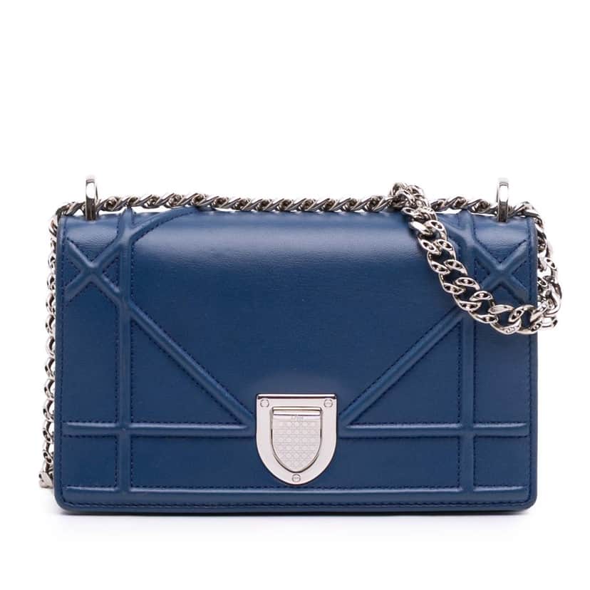 Dior Mini Lambskin Diorama Flap Blue Leather Good condition - Front View
